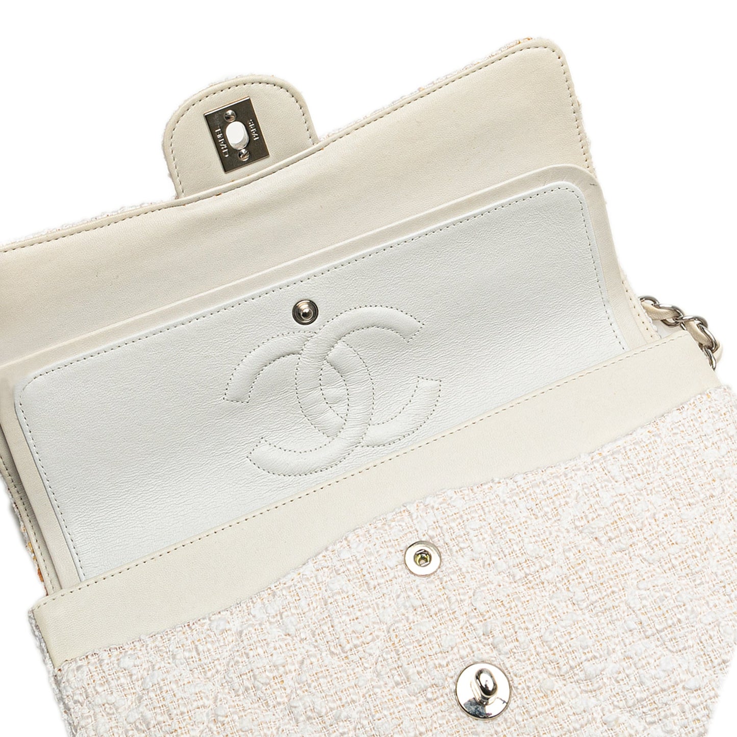 Chanel Medium Classic Tweed Double Flap White