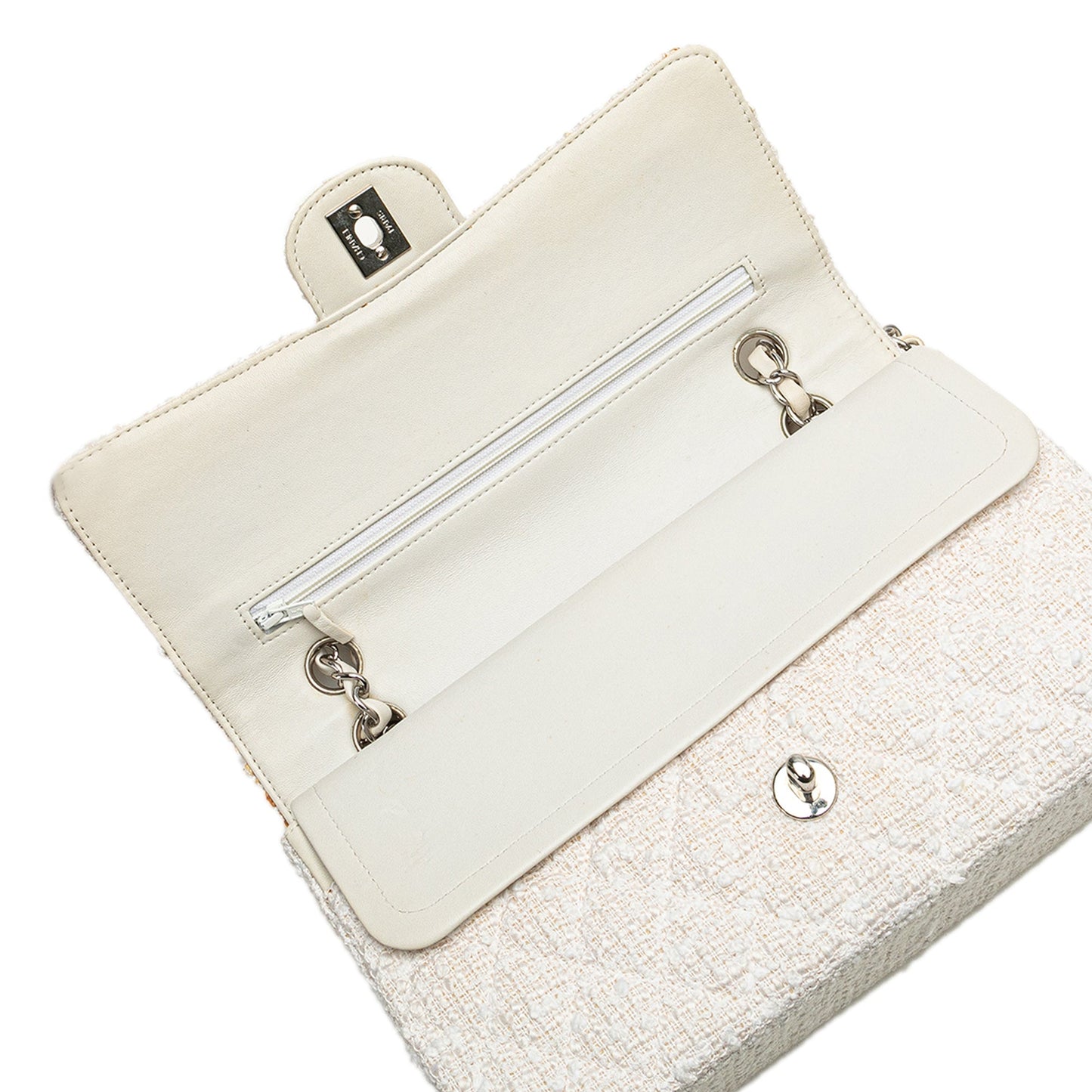Chanel Medium Classic Tweed Double Flap White