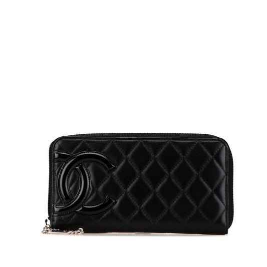 Chanel Lambskin Cambon Ligne Zip Around Long Wallet Black