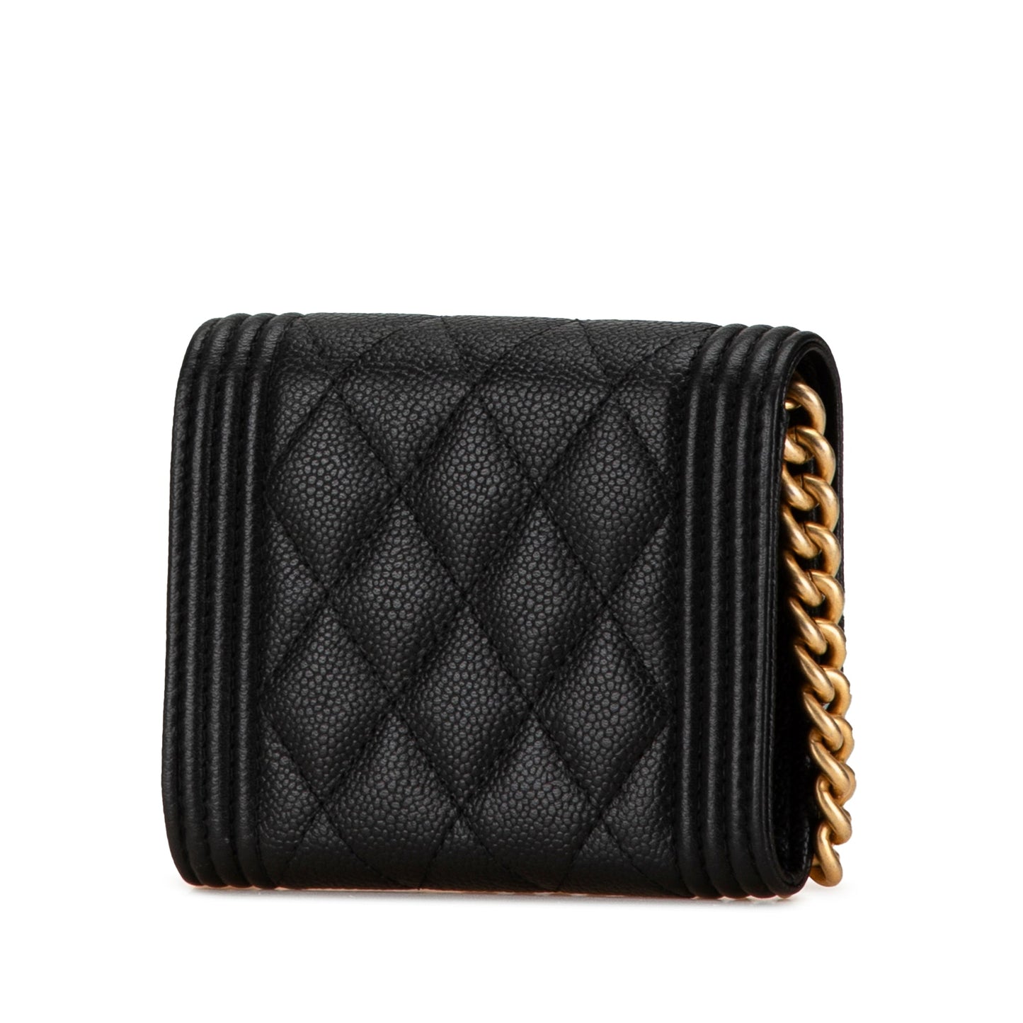 Chanel Quilted Caviar Boy Card Holder with Chain Black