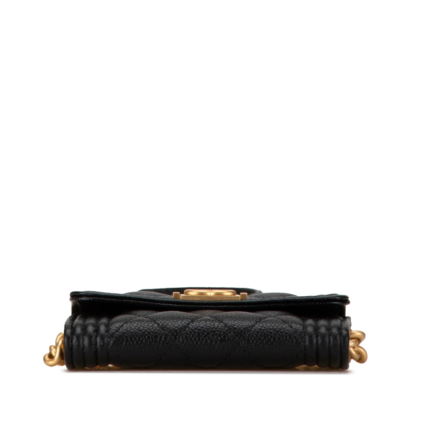 Chanel Quilted Caviar Boy Card Holder with Chain Black