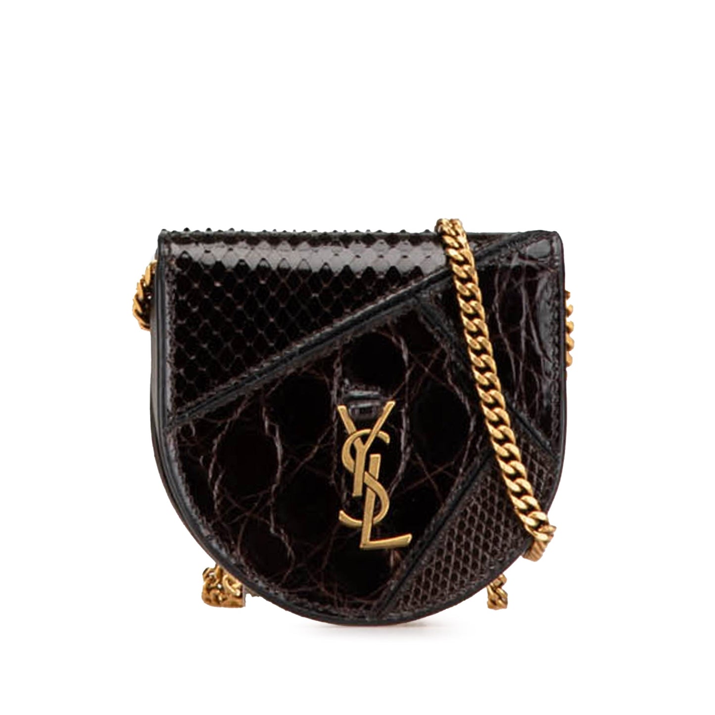 Saint Laurent Baby Python Leather Kaia Crossbody Brown