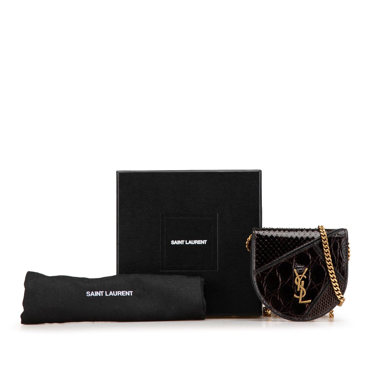 Saint Laurent Baby Python Leather Kaia Crossbody Brown