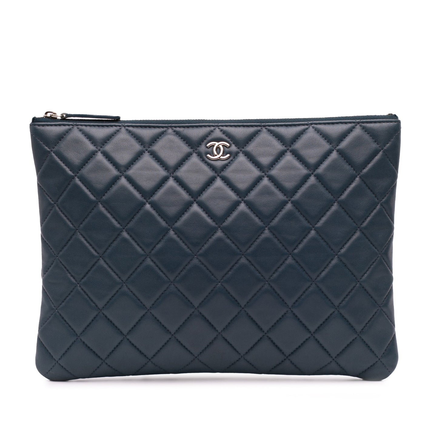 Chanel Medium Quilted Lambskin O Case Clutch Blue