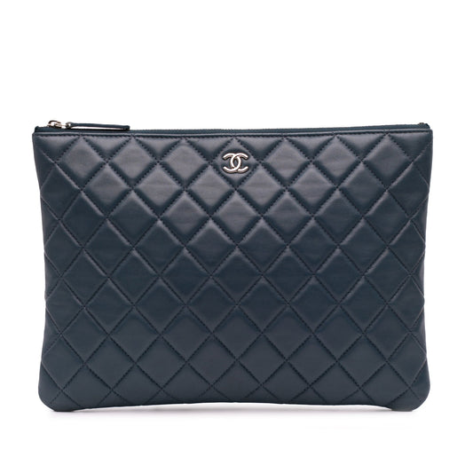 Chanel Medium Quilted Lambskin O Case Clutch Blue