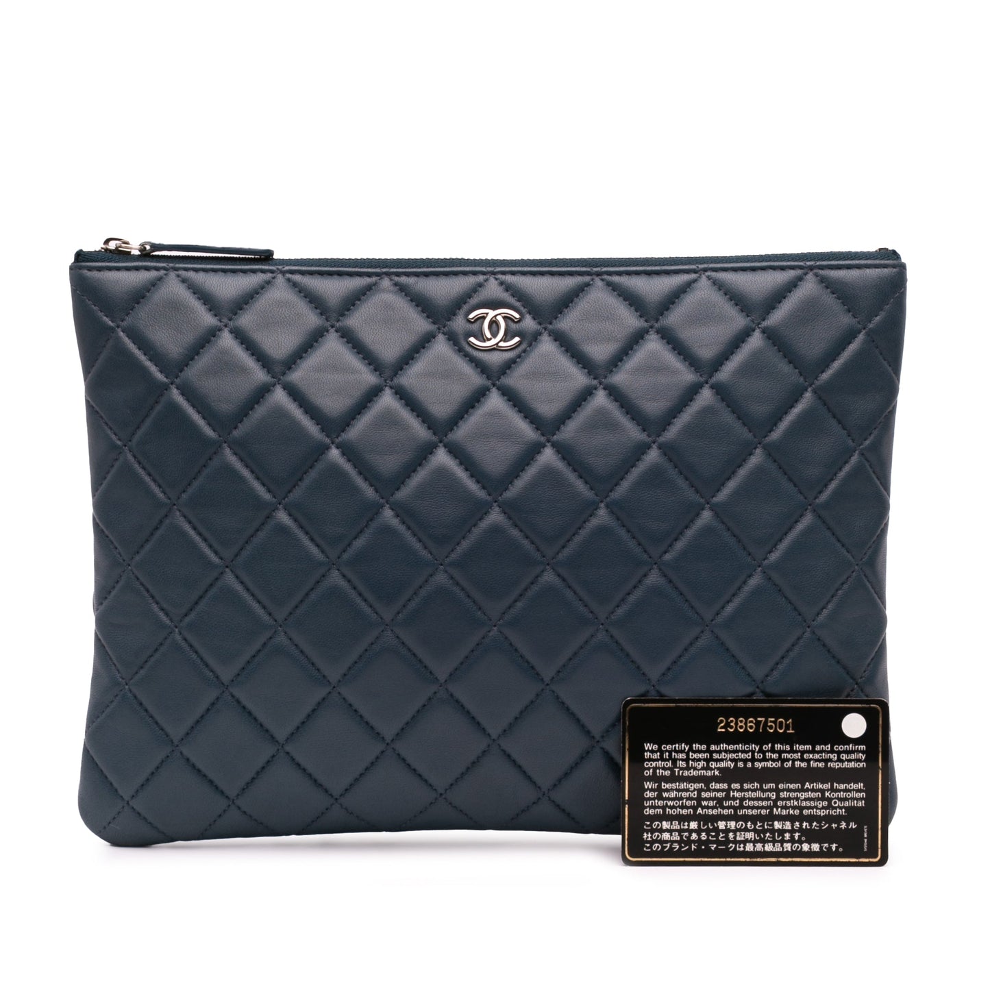 Chanel Medium Quilted Lambskin O Case Clutch Blue