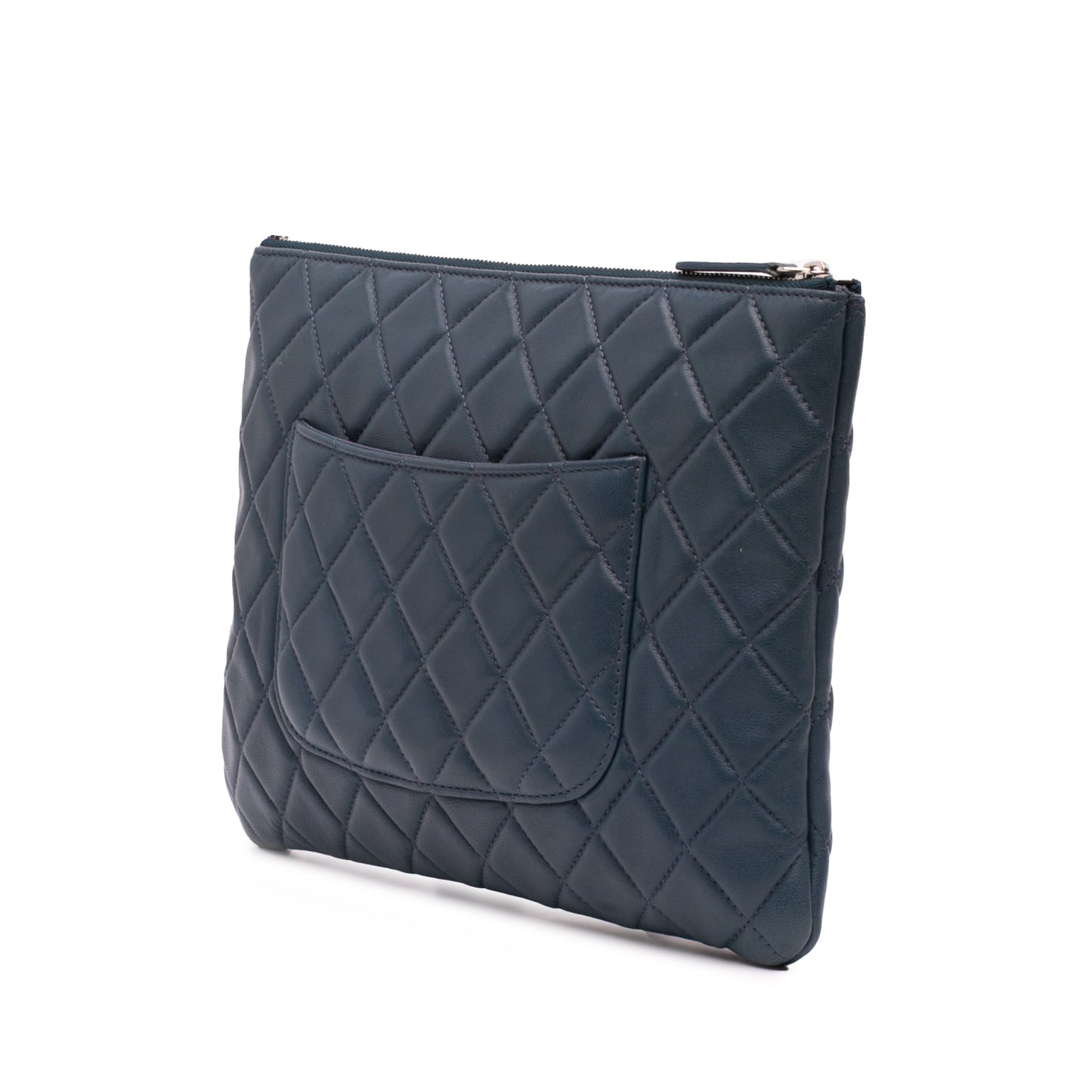 Chanel Medium Quilted Lambskin O Case Clutch Blue