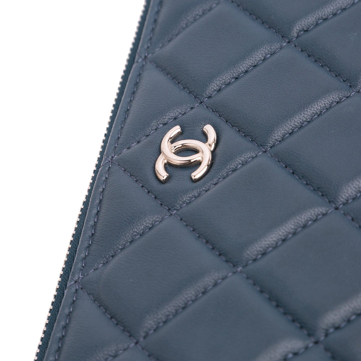 Chanel Medium Quilted Lambskin O Case Clutch Blue