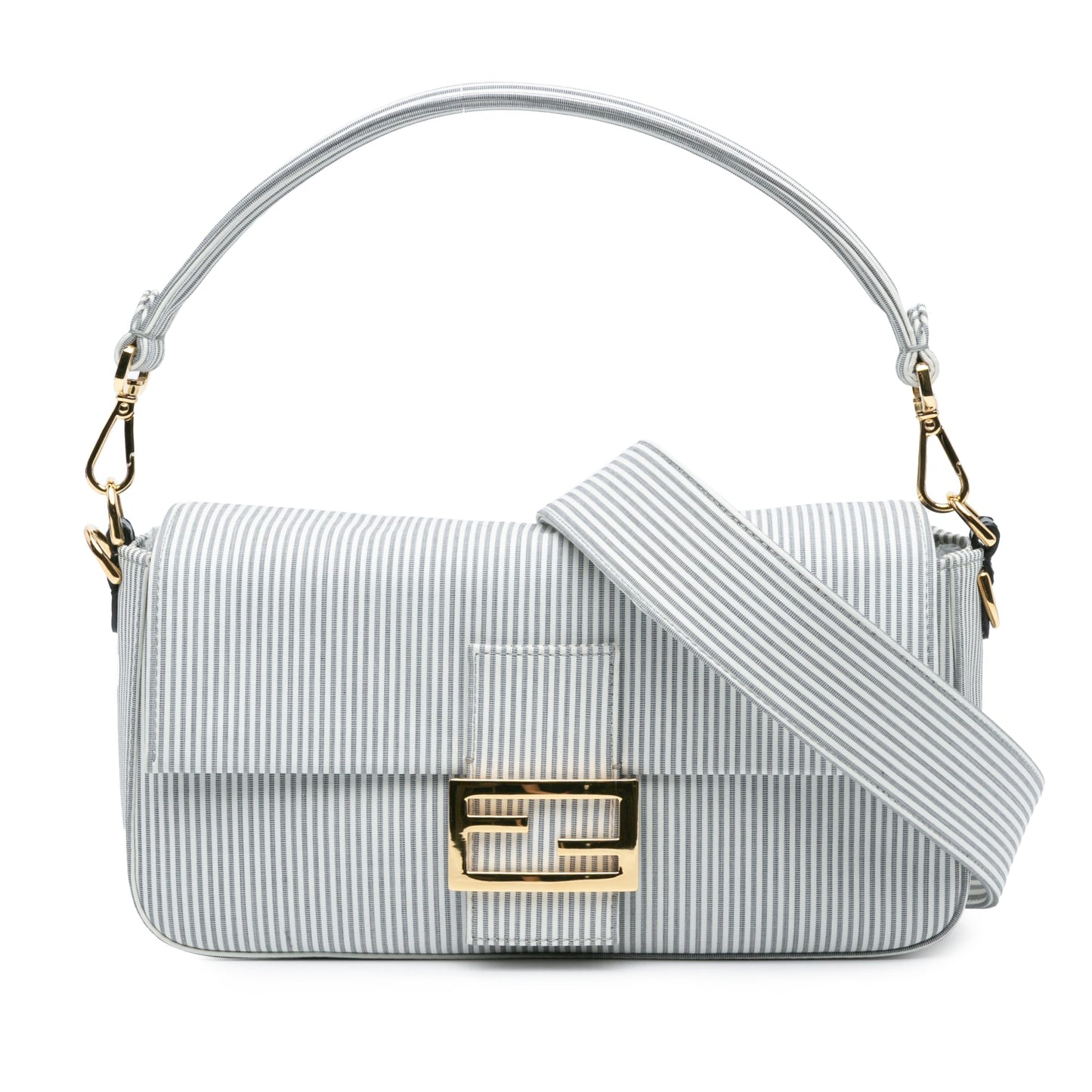 Fendi Striped Jersey Baguette Satchel White
