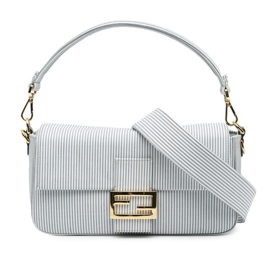Fendi Striped Jersey Baguette Satchel White