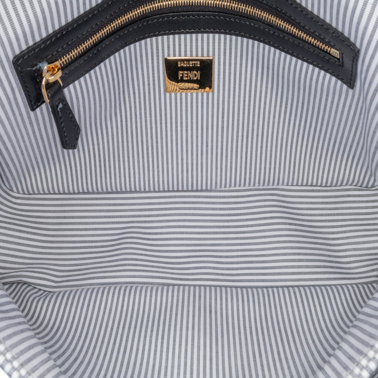 Fendi Striped Jersey Baguette Satchel White