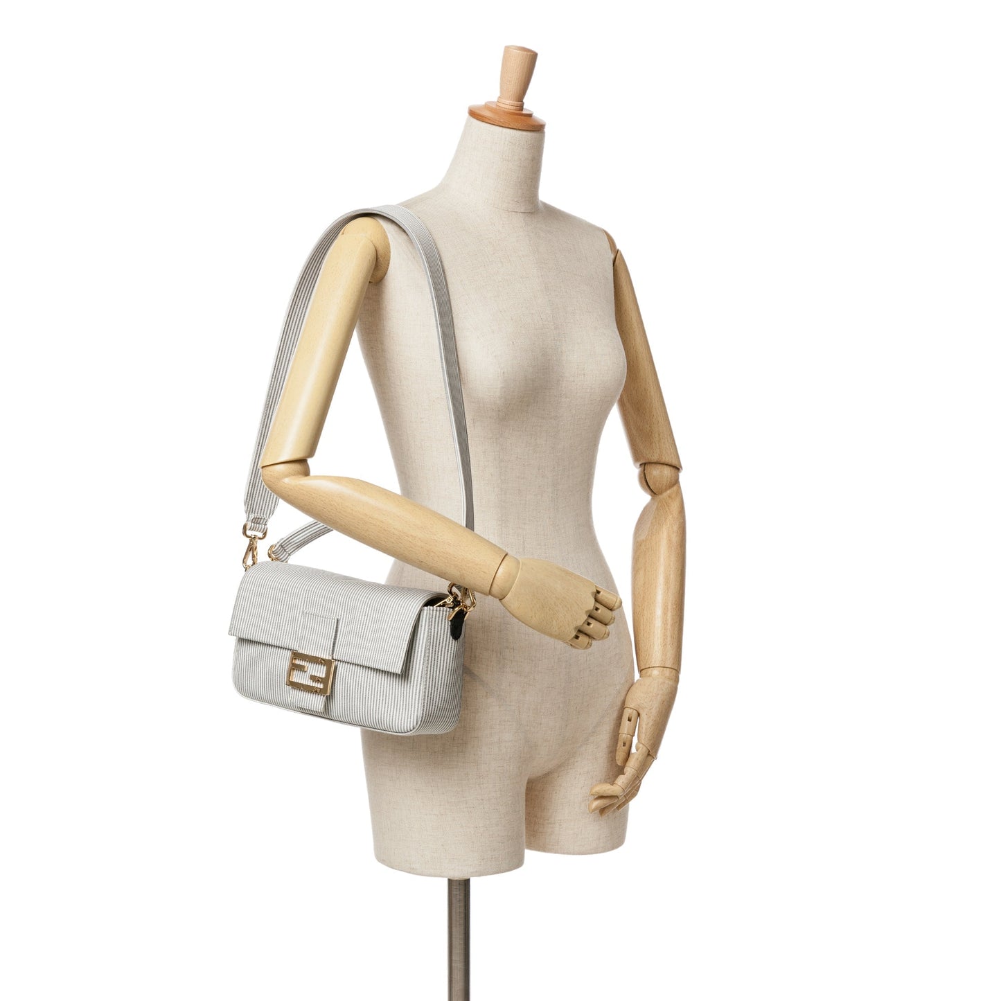 Fendi Striped Jersey Baguette Satchel White