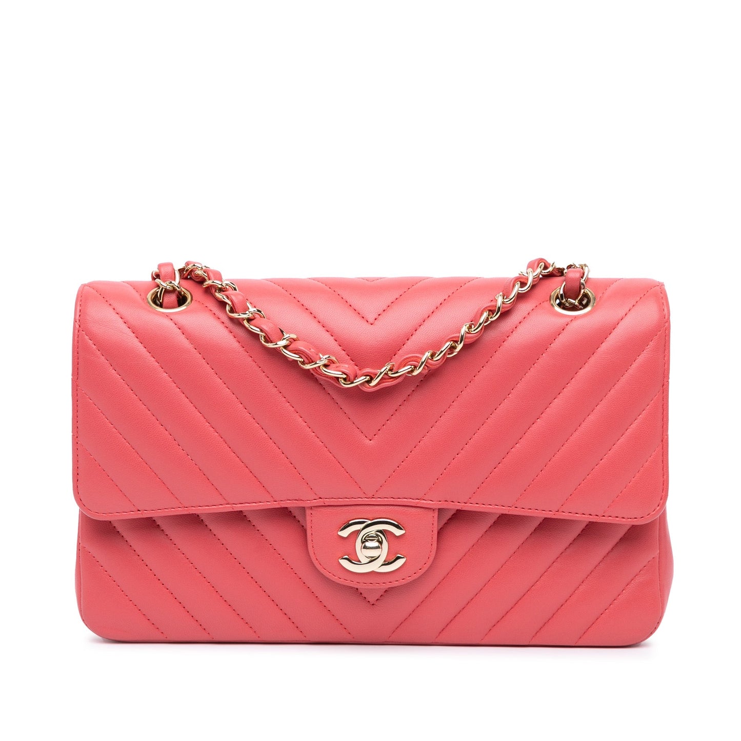 Chanel Medium Classic Chevron Lambskin Double Flap Pink