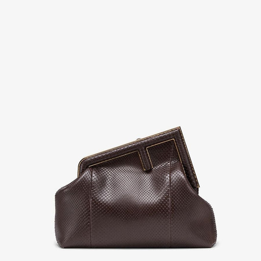 Fendi First Medium Dark Brown Python Leather Bag