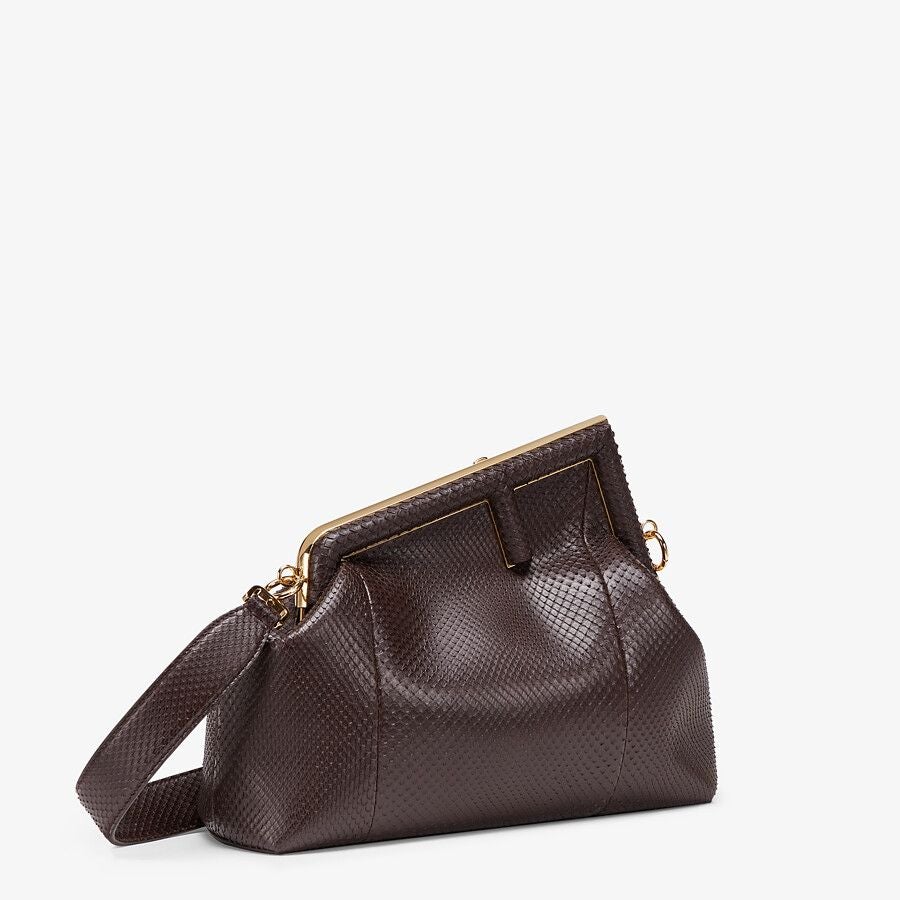 Fendi First Medium Dark Brown Python Leather Bag