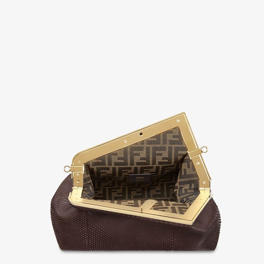 Fendi First Medium Dark Brown Python Leather Bag