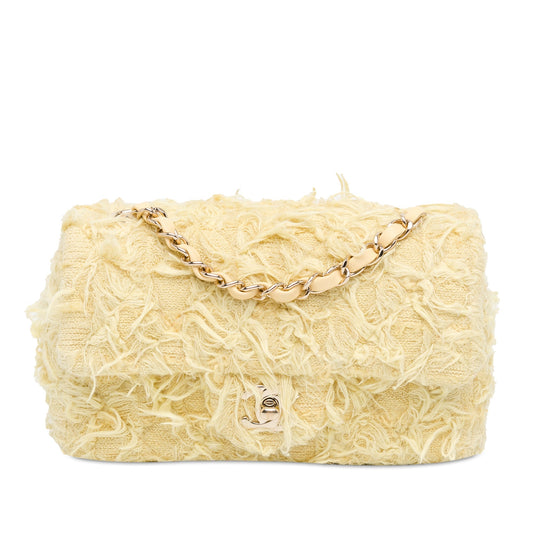 Chanel Mini Rectangular Classic Tweed Fringed Single Flap Yellow