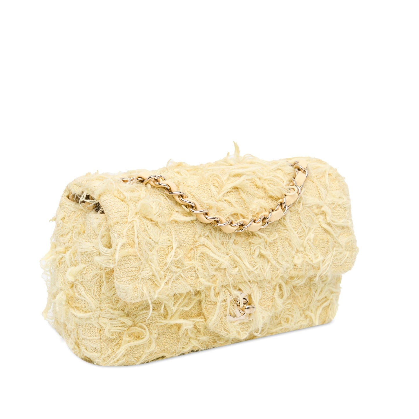 Chanel Mini Rectangular Classic Tweed Fringed Single Flap Yellow