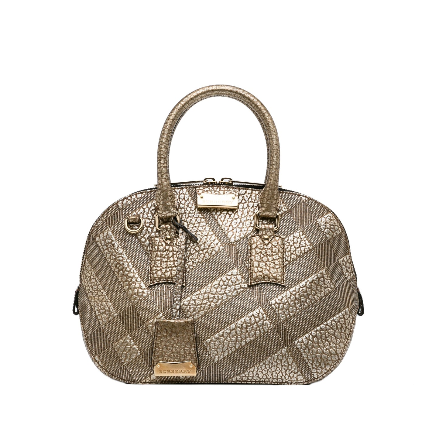 Burberry Embossed Leather Orchard Handle Bag Brown