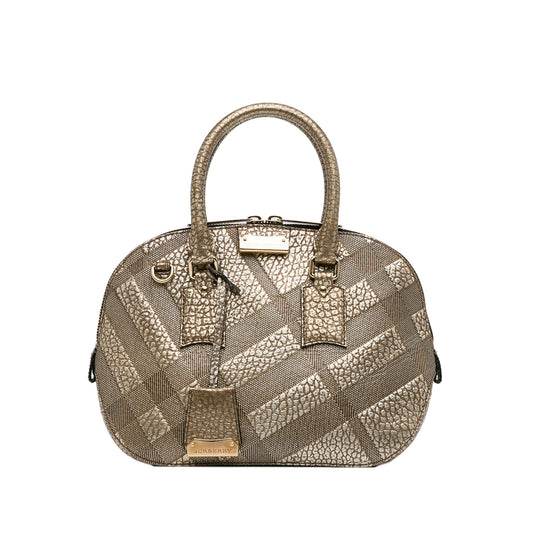 Burberry Embossed Leather Orchard Handle Bag Brown
