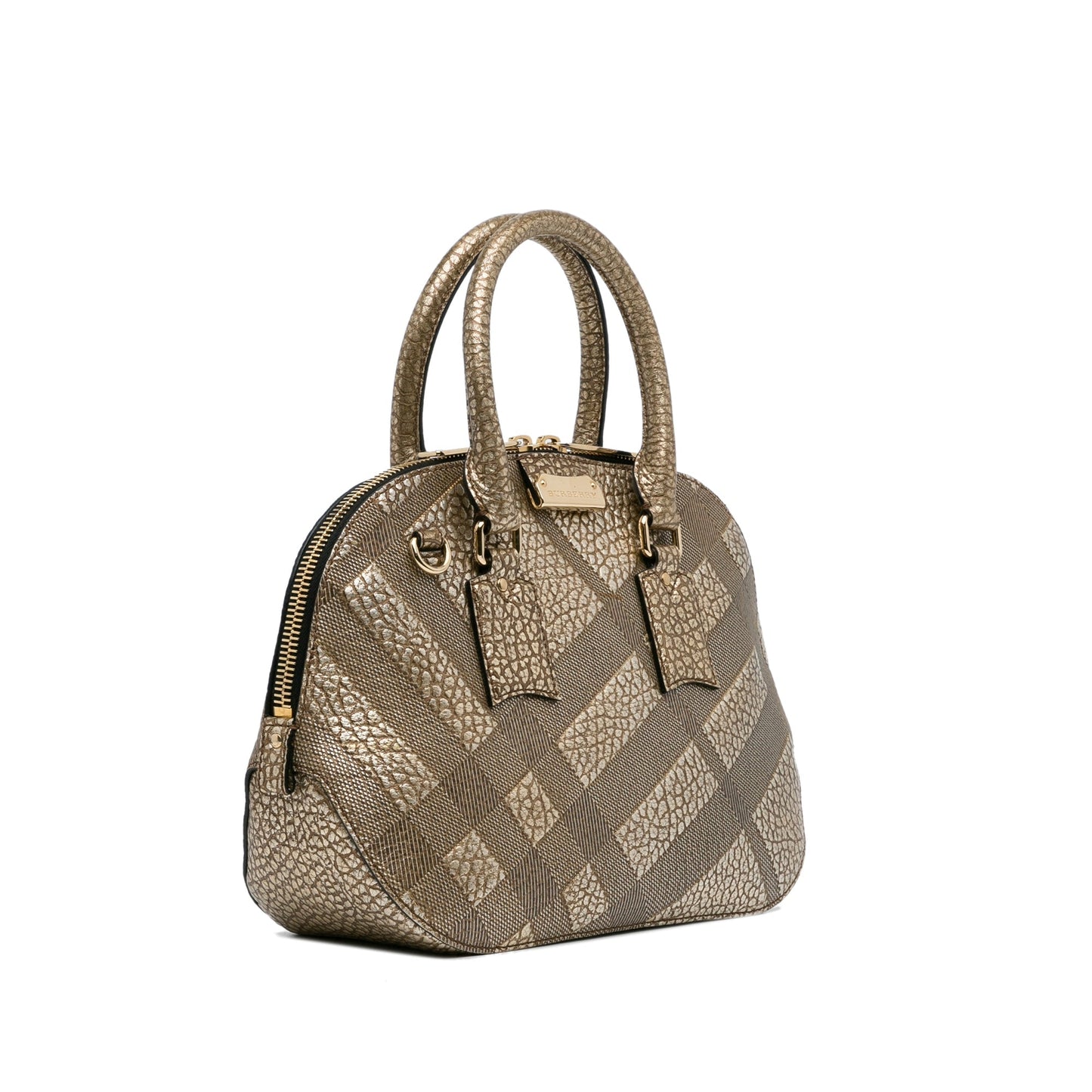 Burberry Embossed Leather Orchard Handle Bag Brown