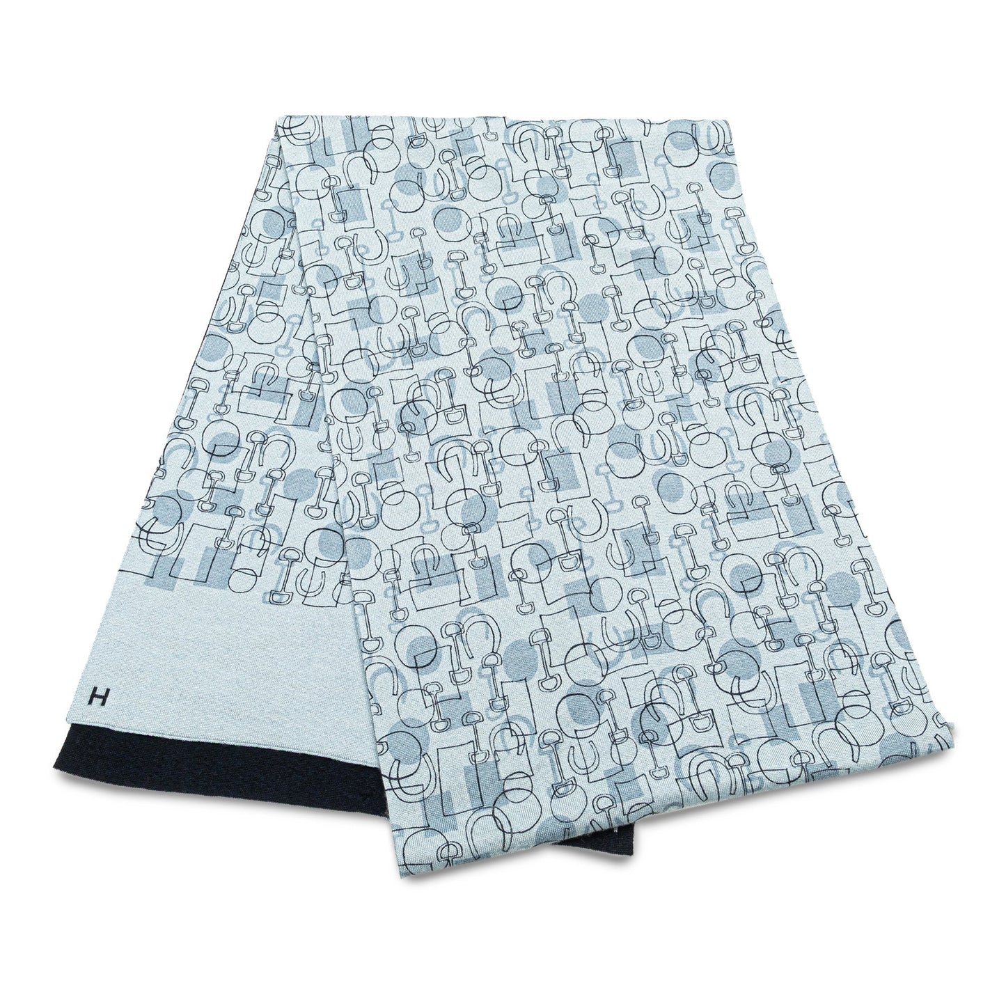 Hermès Printed Cashmere Silk Stole Scarf Blue
