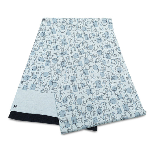Hermès Printed Cashmere Silk Stole Scarf Blue