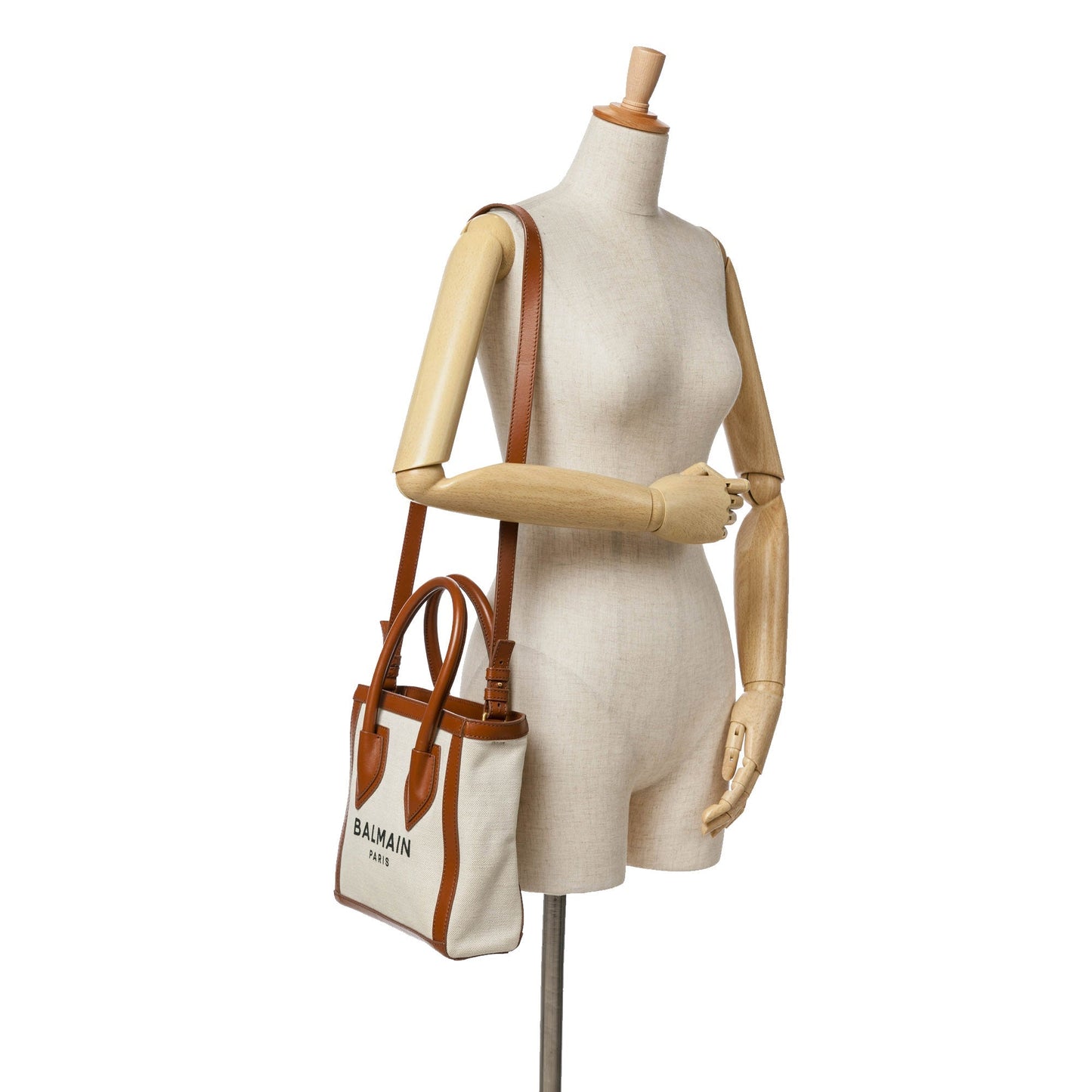 Balmain Canvas B-Army 24 Shopping Satchel Brown