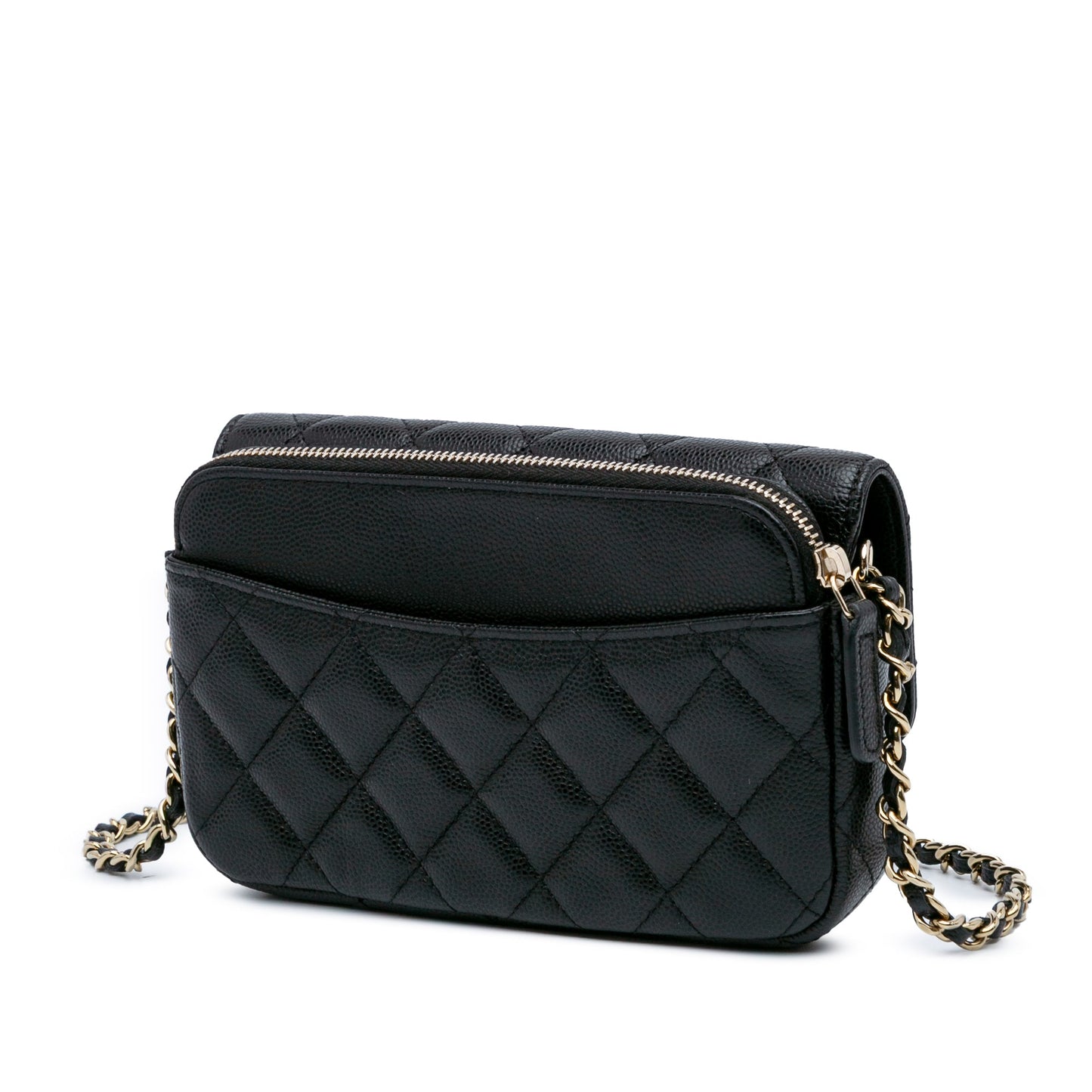 Chanel CC Quilted Caviar Flap Phone Holder Wallet on Chain Black