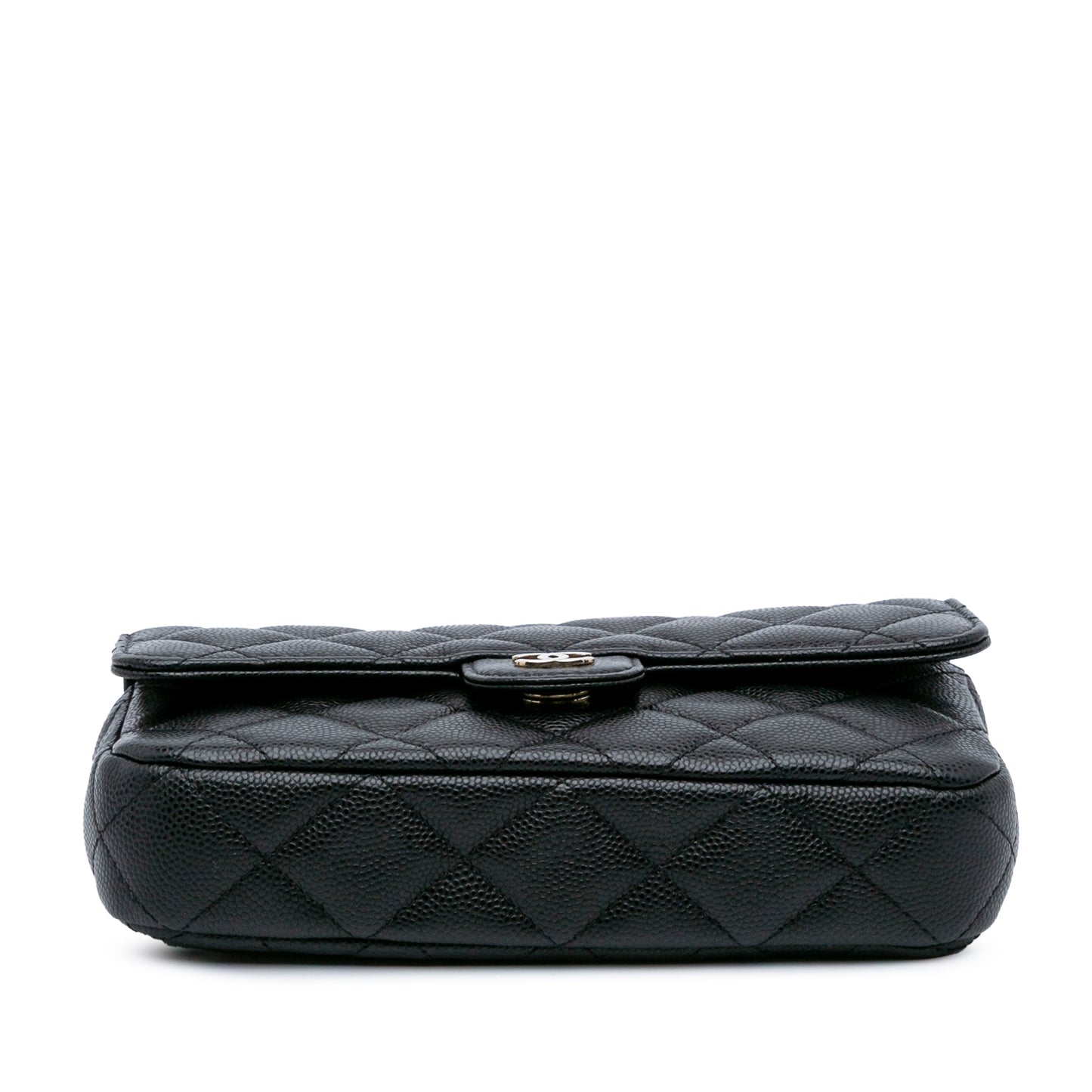 Chanel CC Quilted Caviar Flap Phone Holder Wallet on Chain Black