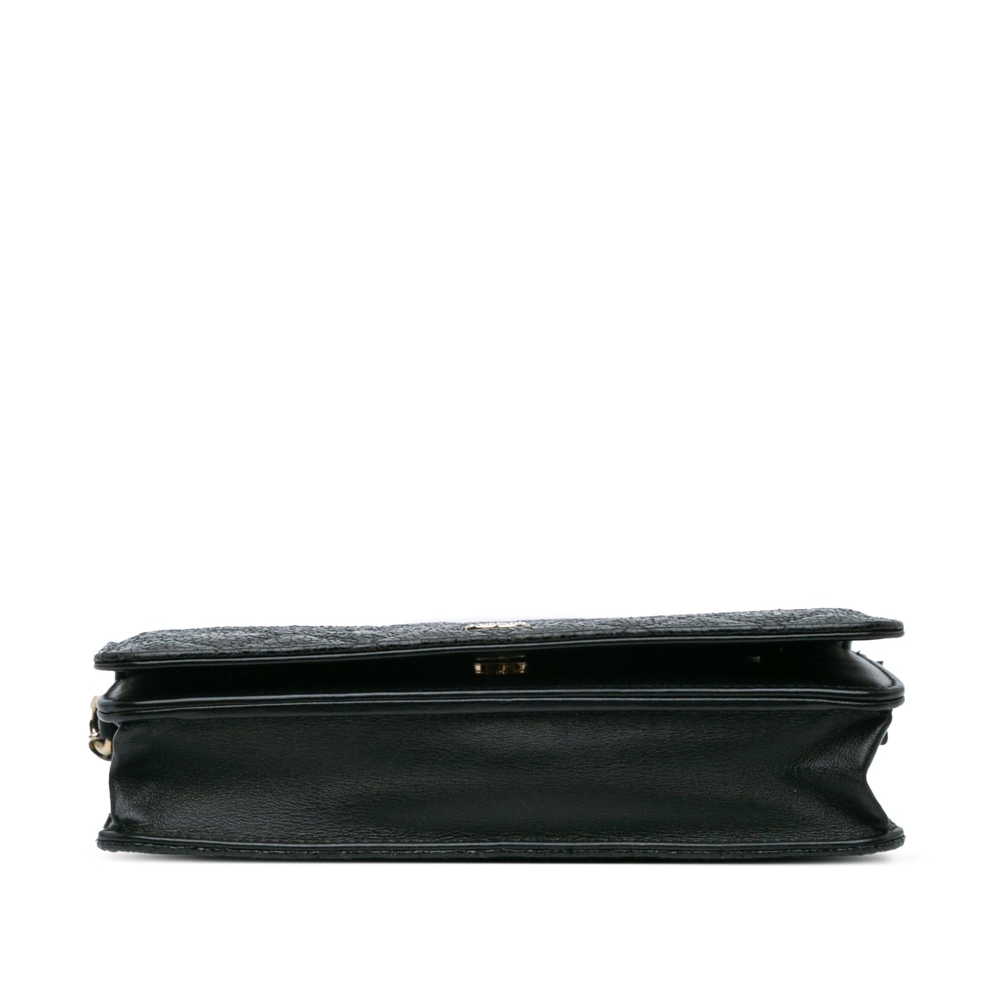 Chanel Quilted Crackled Patent Calfskin Pearl Wallet On Chain Black