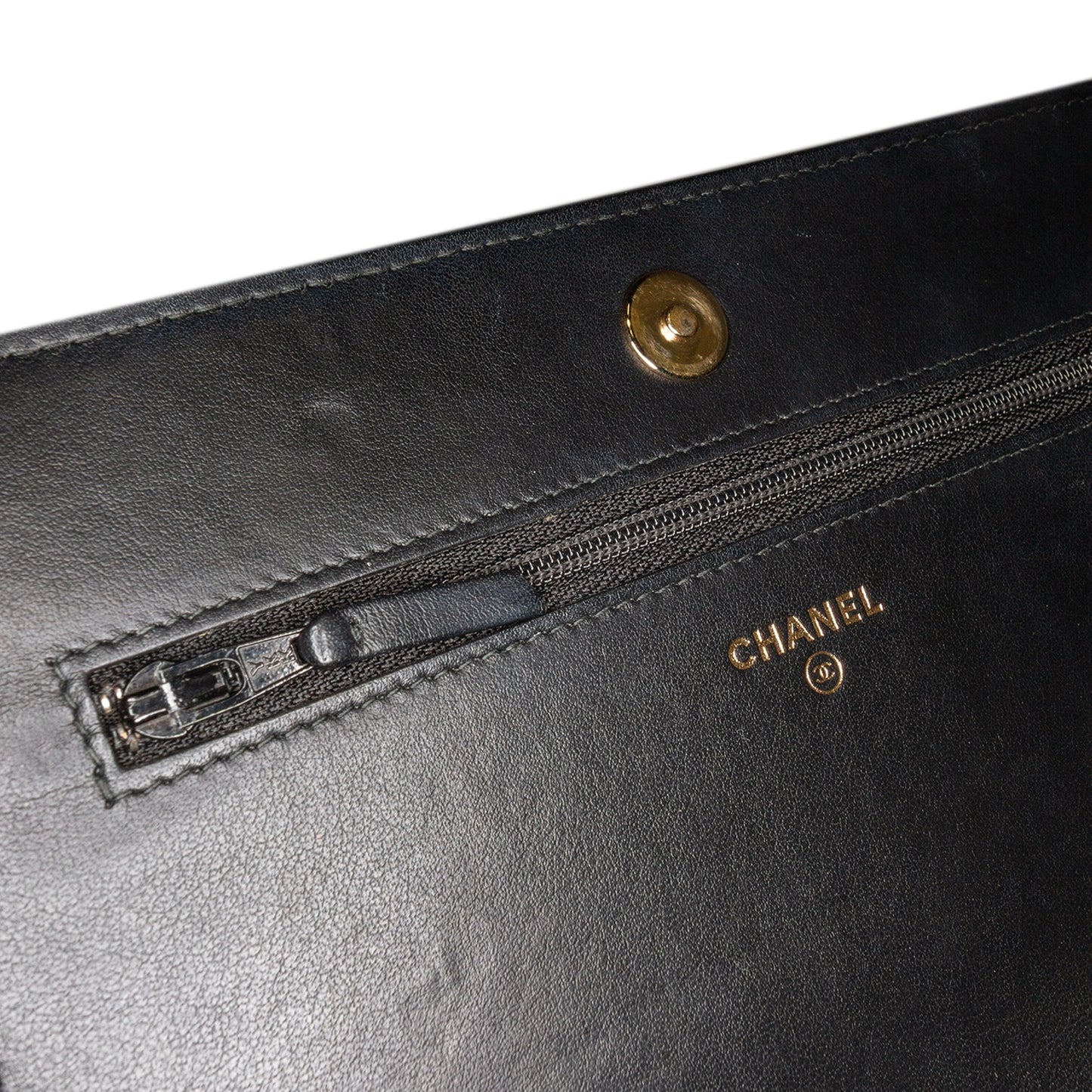 Chanel Quilted Crackled Patent Calfskin Pearl Wallet On Chain Black