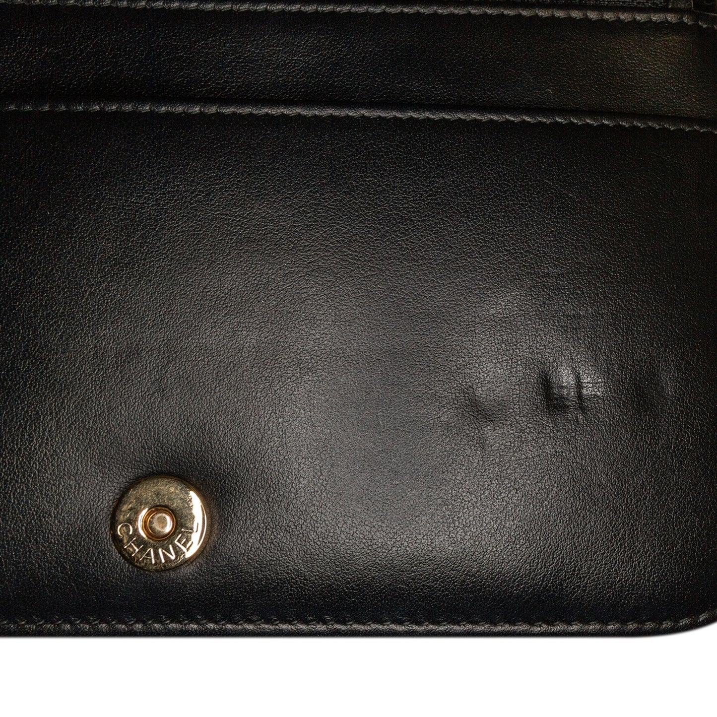 Chanel Quilted Crackled Patent Calfskin Pearl Wallet On Chain Black