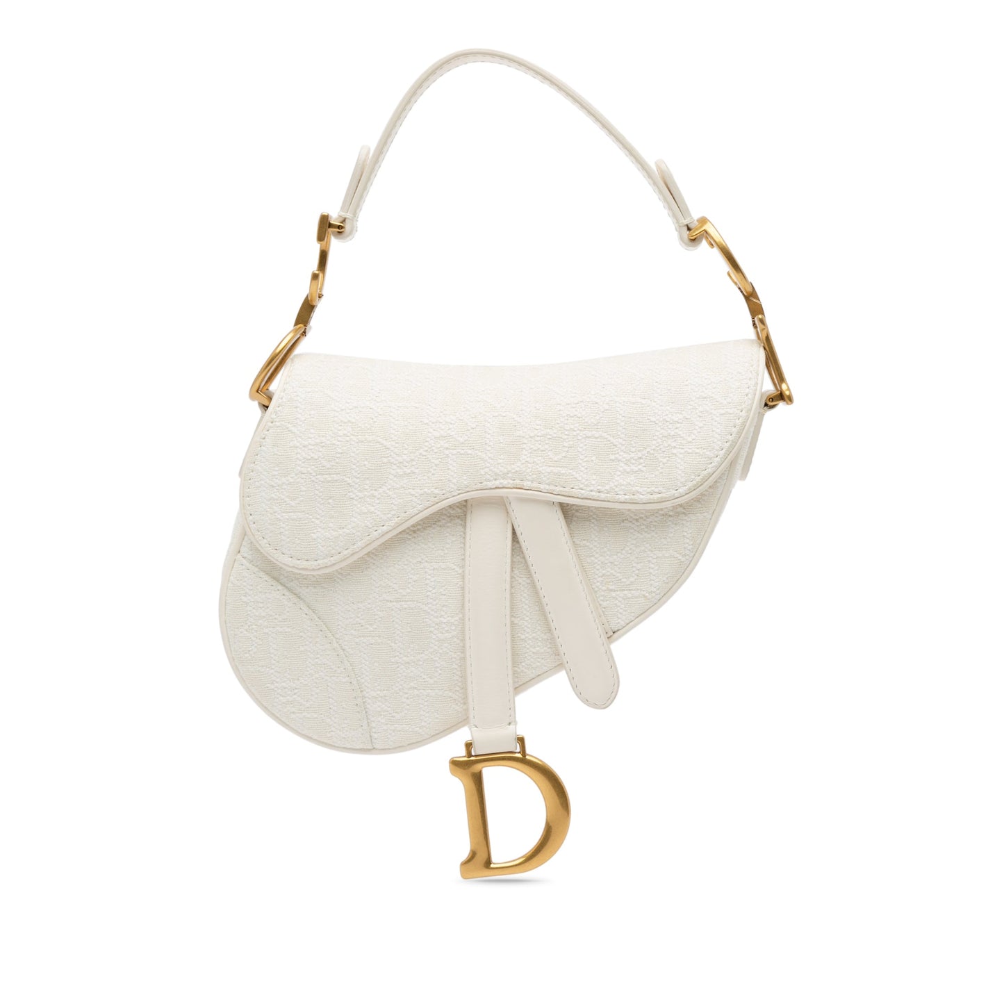 Dior Mini Oblique Canvas Saddle Bag White