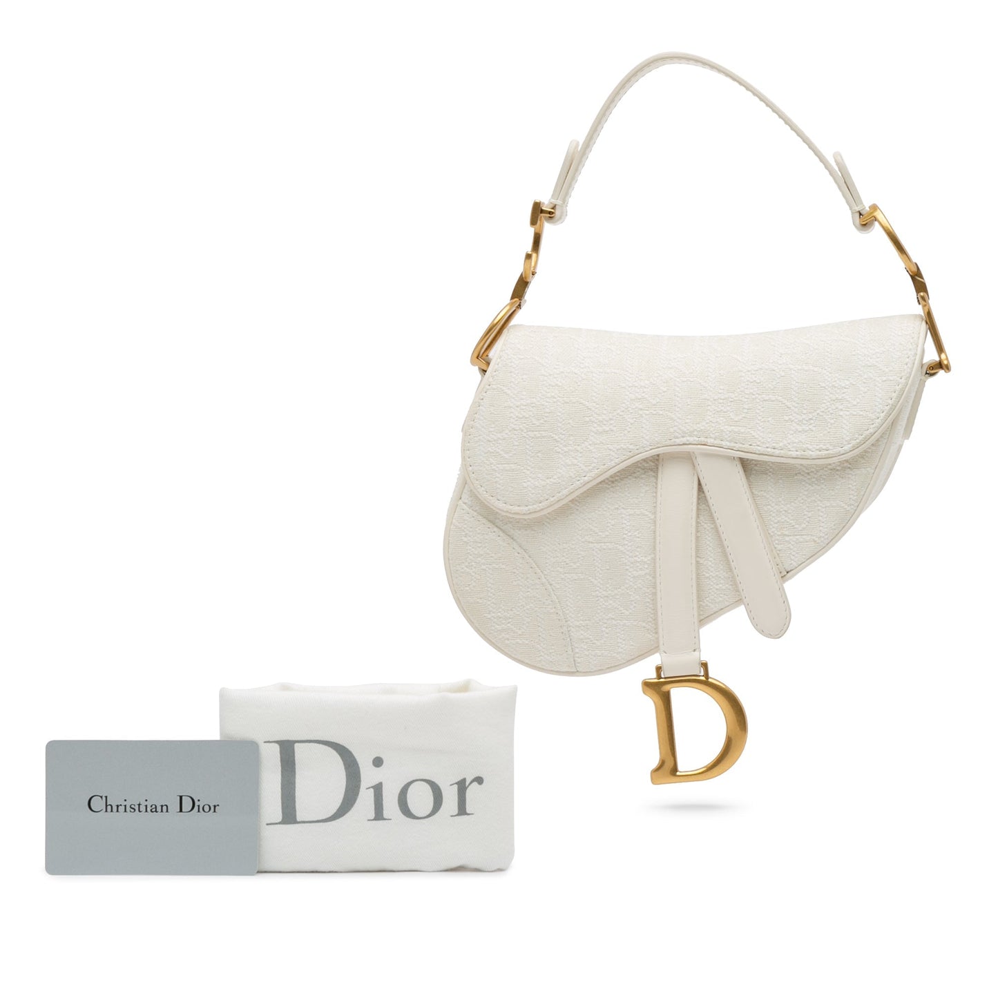 Dior Mini Oblique Canvas Saddle Bag White