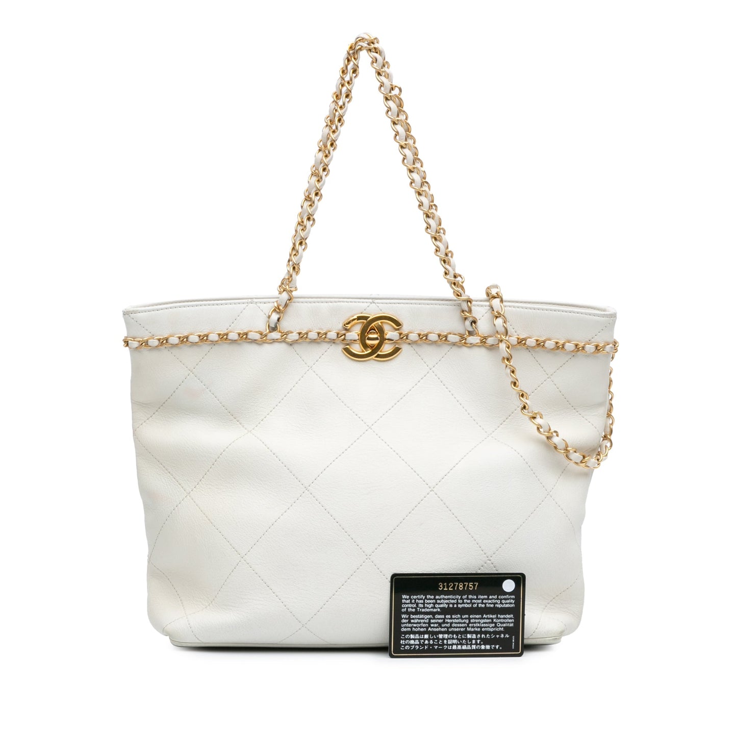 Chanel Quilted Calfskin CC Lock Chain Shopping Tote White