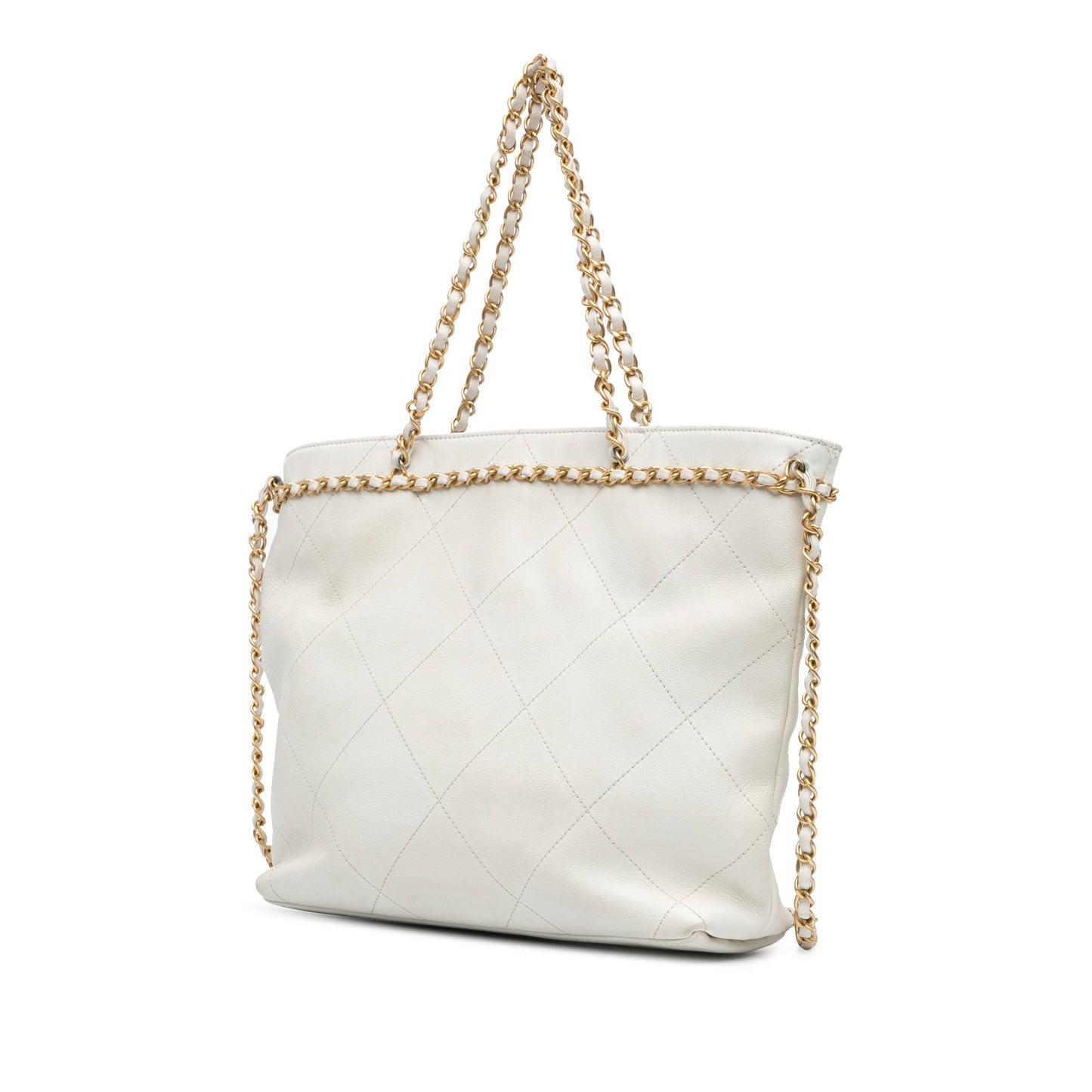 Chanel Quilted Calfskin CC Lock Chain Shopping Tote White