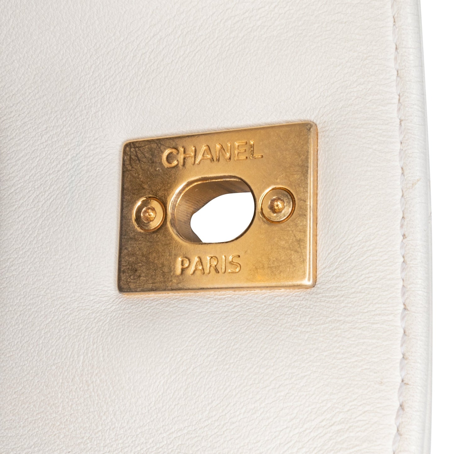 Chanel Quilted Calfskin CC Lock Chain Shopping Tote White