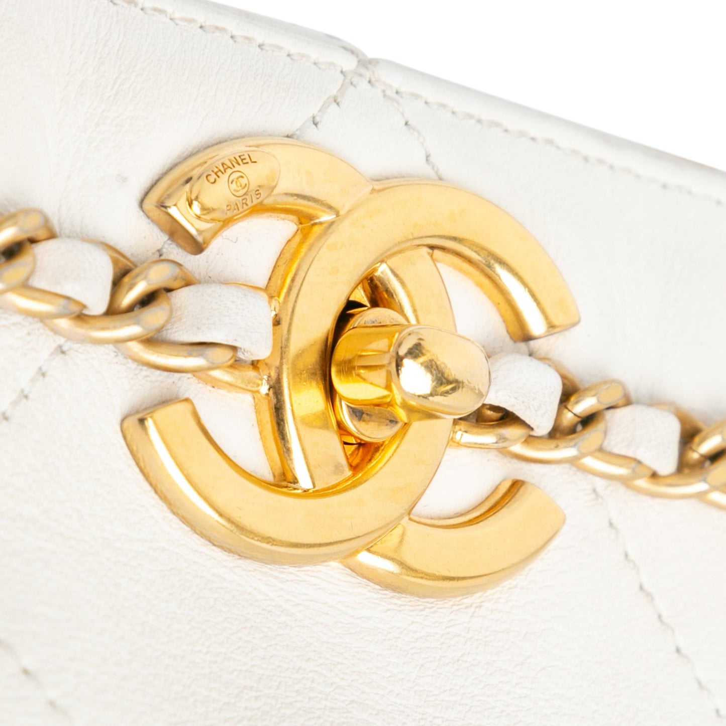 Chanel Quilted Calfskin CC Lock Chain Shopping Tote White