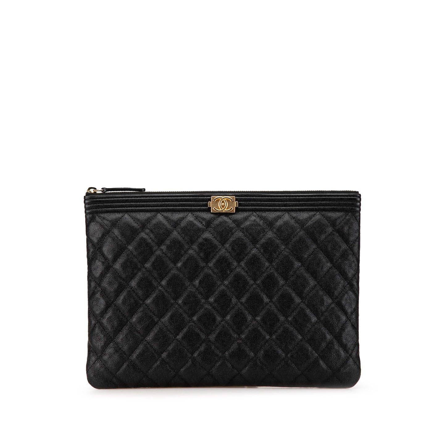 Chanel Medium Quilted Caviar Boy O Case Clutch Black