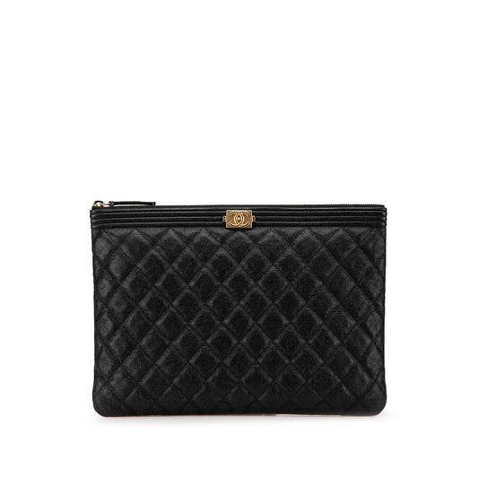 Chanel Medium Quilted Caviar Boy O Case Clutch Black