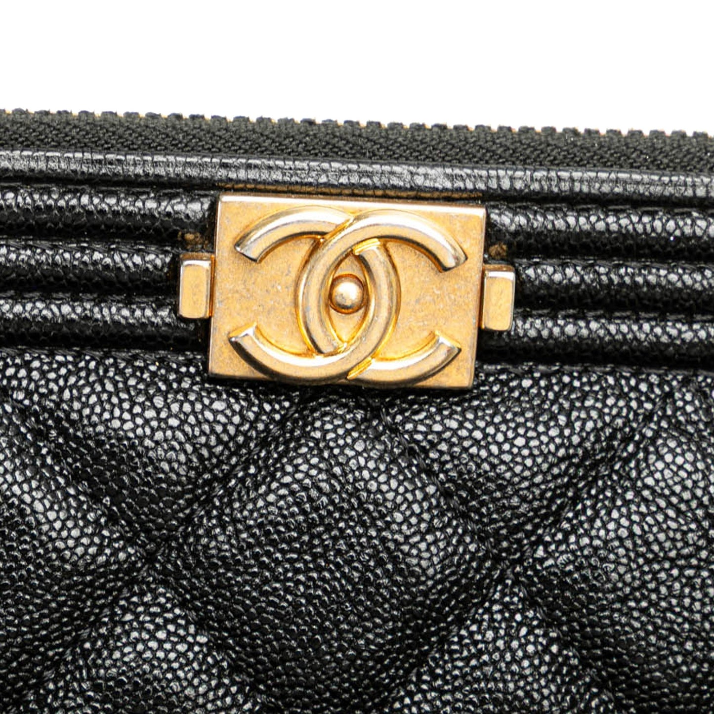 Chanel Medium Quilted Caviar Boy O Case Clutch Black