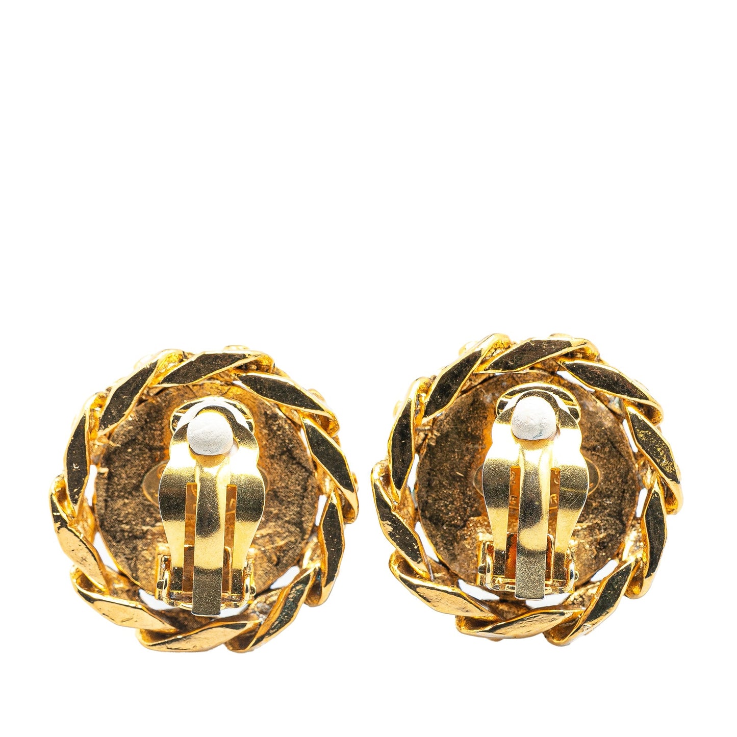 Chanel Gold Plated CC Rhinestones Clip on Earrings Gold