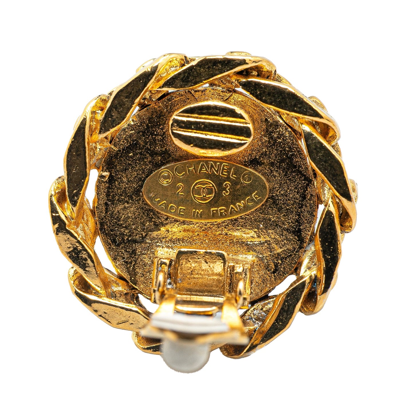 Chanel Gold Plated CC Rhinestones Clip on Earrings Gold