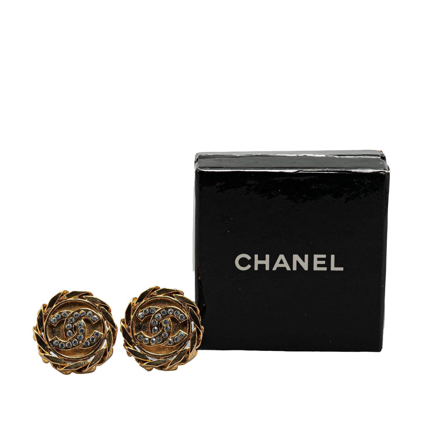 Chanel Gold Plated CC Rhinestones Clip on Earrings Gold
