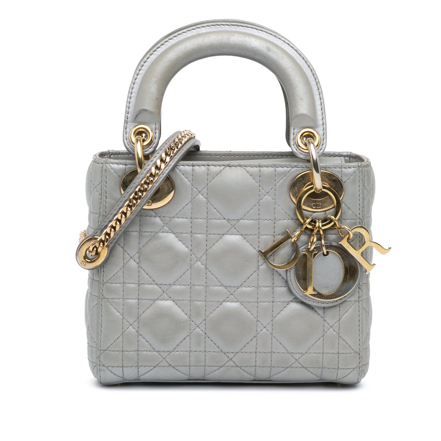 Dior Mini Metallic Lambskin Cannage Lady Dior Gray