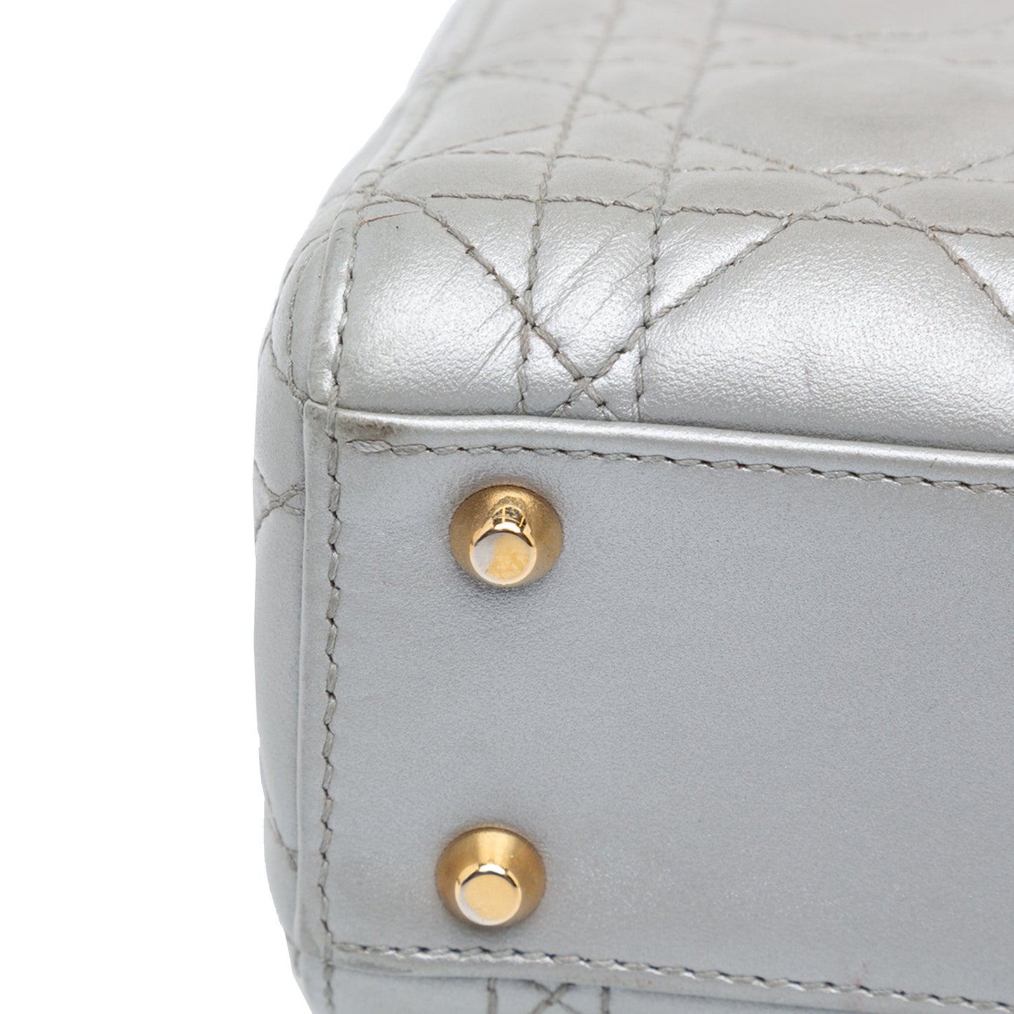 Dior Mini Metallic Lambskin Cannage Lady Dior Gray