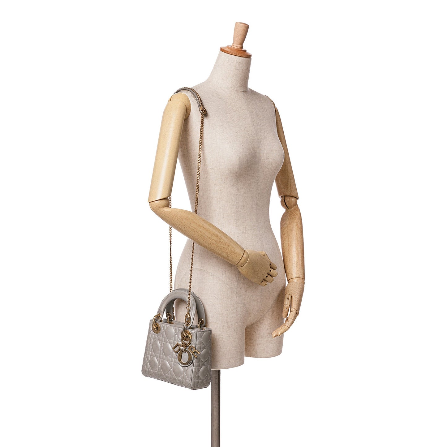 Dior Mini Metallic Lambskin Cannage Lady Dior Gray