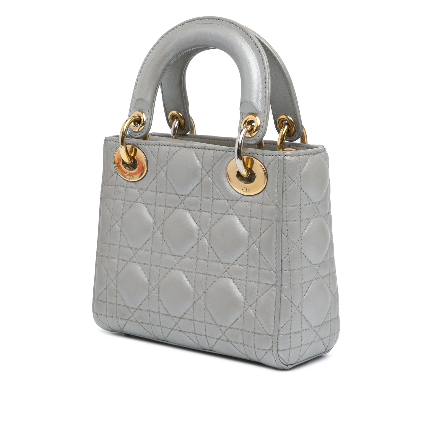 Dior Mini Metallic Lambskin Cannage Lady Dior Gray