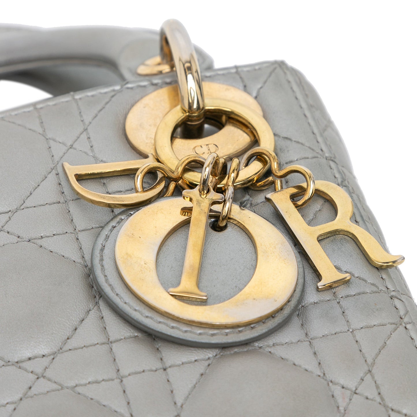 Dior Mini Metallic Lambskin Cannage Lady Dior Gray
